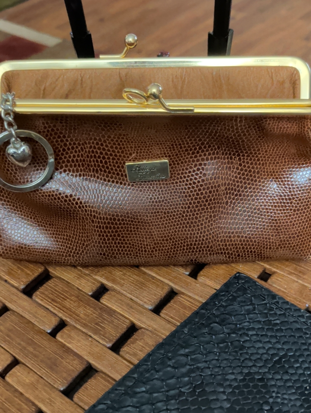 Bottega Fiorentina-Brown Textured Frame Clutch with Charm